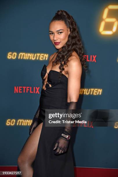 Marie Mouroum attends the "60 Minuten" Netflix special screening at Kino in der Kulturbrauerei on January 17, 2024 in Berlin, Germany.