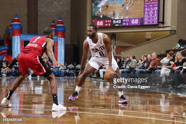 January 2: Jeremy Pargo of G League Ignite handles the ball during the game on January 2, 2024 in Sioux Falls, South Dakota. NOTE TO USER: User...