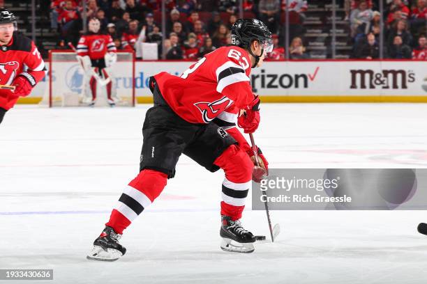 Jesper Bratt of the New Jersey Devils skates in the third period of the game against the Montreal Canadiens at the Prudential Center on January 17,...