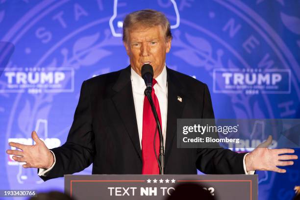 Former US President Donald Trump speaks during a campaign event in Portsmouth, New Hampshire, US, on Wednesday, Jan. 17, 2024. Trump signaled he...