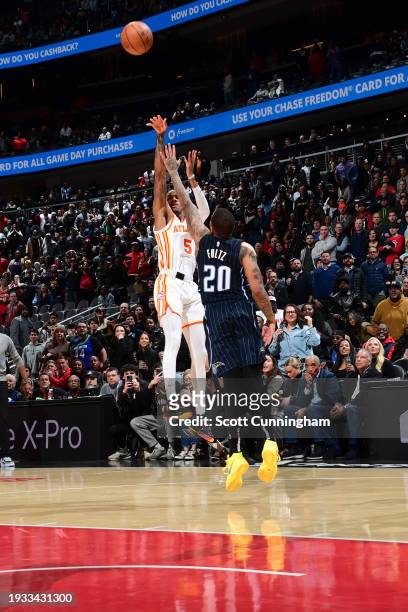 Game winning shot made by Dejounte Murray of the Atlanta Hawks on January 17, 2024 at State Farm Arena in Atlanta, Georgia. NOTE TO USER: User...