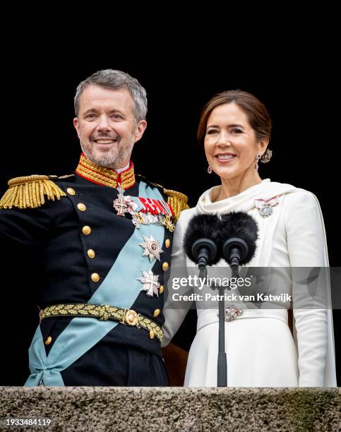 King Frederik X of Denmark and Queen Mary of Denmark at the proclamation of HM King Frederik X and HM Queen Mary of Denmark on January 14, 2024 in...