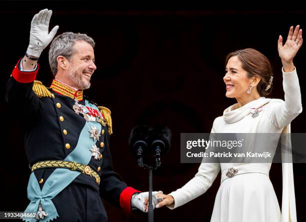 King Frederik X of Denmark and Queen Mary of Denmark at the proclamation of HM King Frederik X and HM Queen Mary of Denmark on January 14, 2024 in...