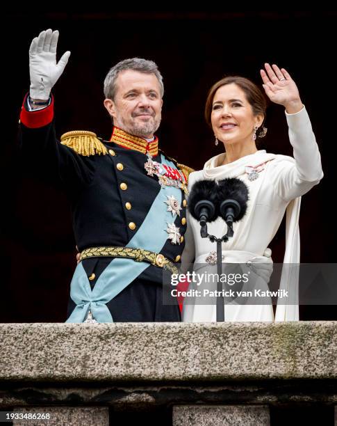 King Frederik X of Denmark and Queen Mary of Denmark at the proclamation of HM King Frederik X and HM Queen Mary of Denmark on January 14, 2024 in...