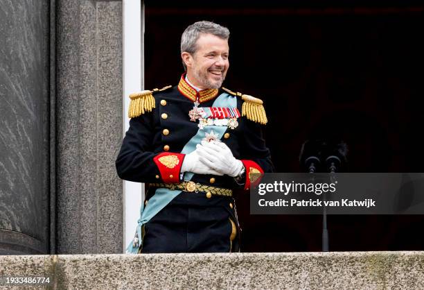 King Frederik X of Denmark at his proclamation on January 14, 2024 in Copenhagen, Denmark. Her Majesty Queen Margrethe II steps down as Queen of...