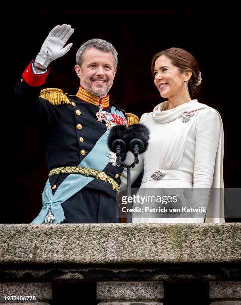King Frederik X of Denmark and Queen Mary of Denmark at the proclamation of HM King Frederik X and HM Queen Mary of Denmark on January 14, 2024 in...