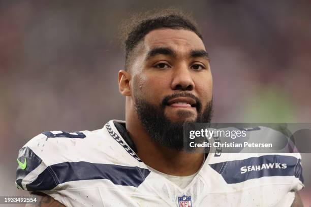 Defensive end Leonard Williams of the Seattle Seahawks during the first half of the NFL game at State Farm Stadium on January 07, 2024 in Glendale,...