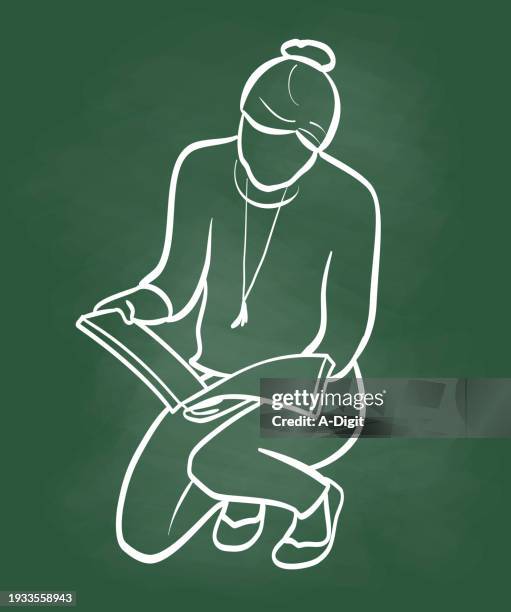 bookstore customer chalkboard - reading instructions stock illustrations