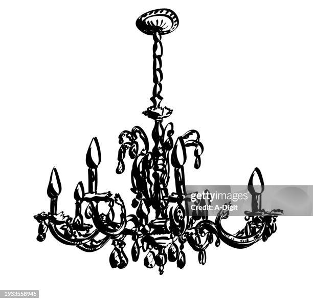 stockillustraties, clipart, cartoons en iconen met chandelier late 20th century ink - fitting
