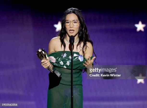 Ali Wong accepts the Best Actress in a Limited Series or Movie Made for Television Award for 'Beef' onstage during the 29th Annual Critics Choice...