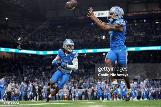 Cameron Sutton of the Detroit Lions warms-up prior to a game against the Los Angeles Rams in the NFC Wild Card Playoffs at Ford Field on January 14,...