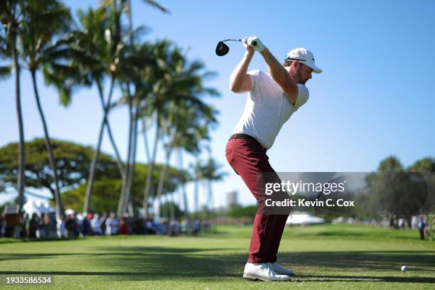 Grayson Murray of the United States plays his shot from the 18th tee during the final round of the Sony Open in Hawaii at Waialae Country Club on...