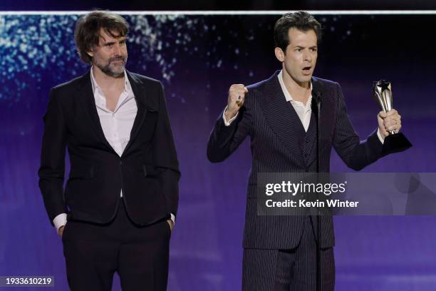 Andrew Wyatt and Mark Ronson accept the Best Song Award for "I’m Just Ken" onstage during the 29th Annual Critics Choice Awards at Barker Hangar on...