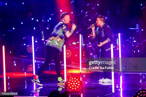 German singer Ben Zucker and German singer Kerstin Ott perform during the Schlagerchampions Das grosse Fest der Besten at Velodrom on January 13,...