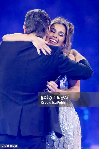 German singer and presenter Florian Silbereisen and German singer Sarah Engels during the Schlagerchampions Das grosse Fest der Besten at Velodrom on...