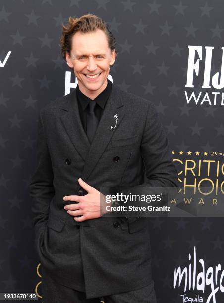 Tom Hiddleston arrives at the 29th Annual Critics Choice Awards at Barker Hangar on January 14, 2024 in Santa Monica, California.