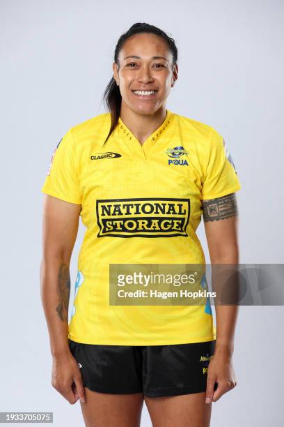 Jackie Patea poses during a Hurricanes Poua 2024 Super Rugby Aupiki Headshots Session on January 18, 2024 in Wellington, New Zealand.