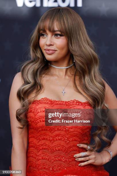 Vanessa Morgan attends the 29th Annual Critics Choice Awards at Barker Hangar on January 14, 2024 in Santa Monica, California.