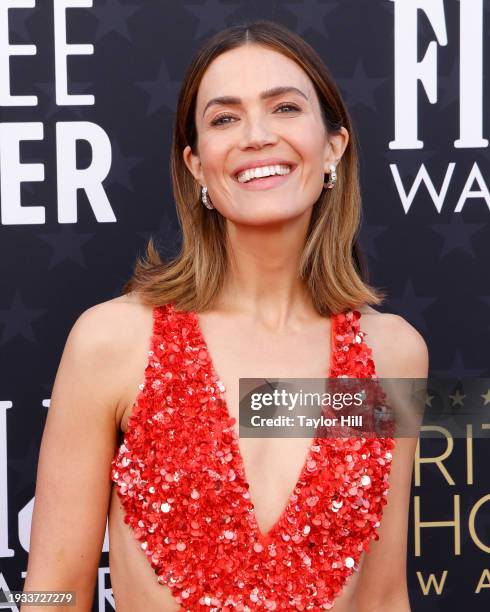 Mandy Moore attends the 29th Annual Critics Choice Awards at The Barker Hangar on January 14, 2024 in Santa Monica, California.