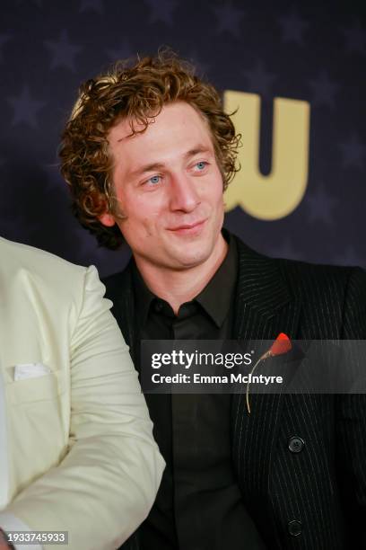 Jeremy Allen White, winner of the Best Comedy Series Award for 'The Bear,' poses in the press room during the 29th Annual Critics Choice Awards at...