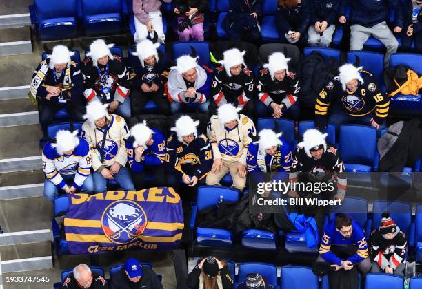 Members of the Buffalo Sabres Czech Fan Club take in an NHL game against the Vancouver Canucks on January 13, 2024 at KeyBank Center in Buffalo, New...