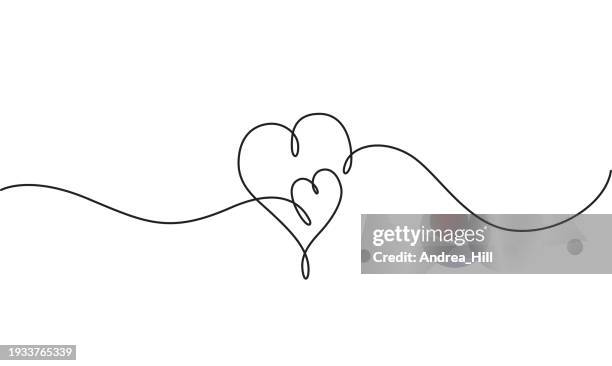 flourish with set of hearts. continuous single line drawing - single line heart stock illustrations