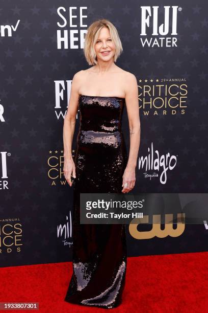 Meg Ryan attends the 29th Annual Critics Choice Awards at The Barker Hangar on January 14, 2024 in Santa Monica, California.