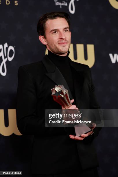 Jonathan Bailey, winner of the Best Supporting Actor in a Limited Series or Movie Made for Television Award for 'Fellow Travelers,' poses in the...