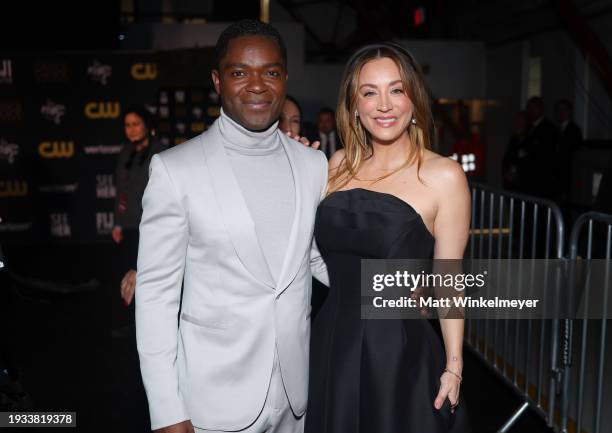 David Oyelowo and Kaley Cuoco attend the 29th Annual Critics Choice Awards at Barker Hangar on January 14, 2024 in Santa Monica, California.