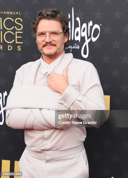 Pedro Pascal arrives at the 29th Annual Critics Choice Awards at Barker Hangar on January 14, 2024 in Santa Monica, California.