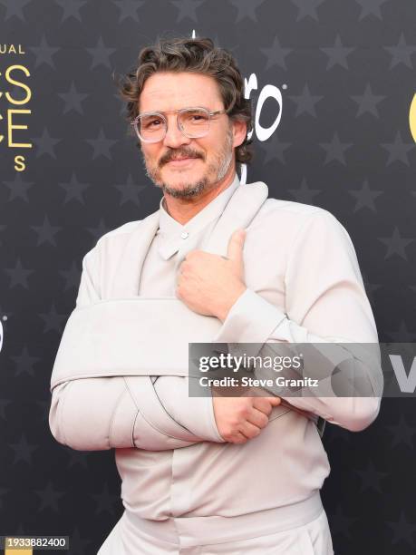 Pedro Pascal arrives at the 29th Annual Critics Choice Awards at Barker Hangar on January 14, 2024 in Santa Monica, California.