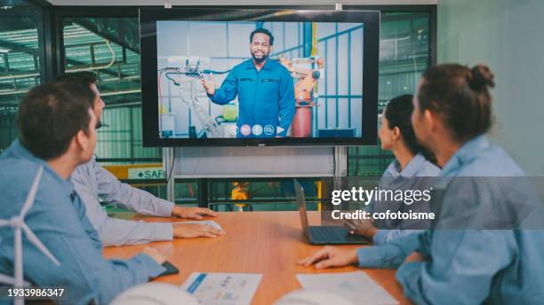 a team of engineer sitting in the office having a video call - virtual stock pictures, royalty-free photos & images