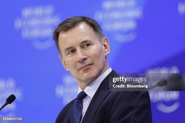 Jeremy Hunt, UK chancellor of the exchequer, during a panel session on day three of the World Economic Forum in Davos, Switzerland, on Thursday, Jan....