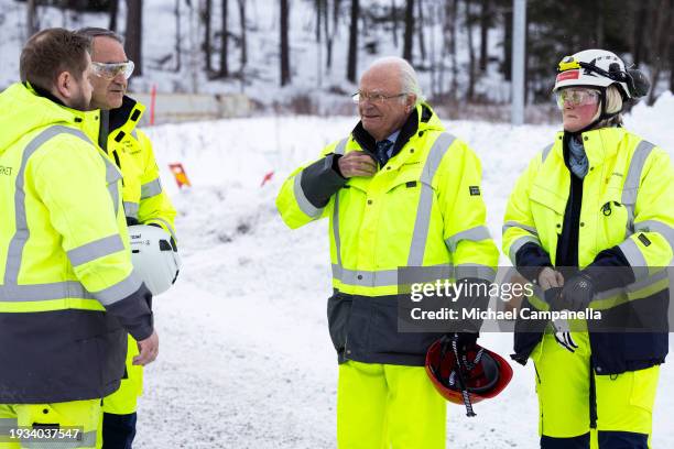 King Carl Gustav of Sweden visits the Stockholm Bypass on January 18, 2024 in Stockholm, Sweden. The Stockholm Bypass is a series of underground...