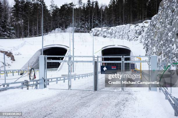 View of an entrance tunnel to the Stockholm Bypass on January 18, 2024 in Stockholm, Sweden. The Stockholm Bypass is a series of underground motorway...