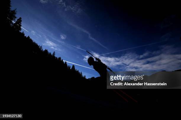 Michal Krcmar of Czech Republic competes during the Men 12.5 km Pursuit at the BMW IBU World Cup Biathlon Ruhpolding on January 14, 2024 in...