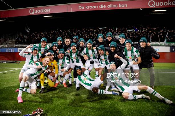 Goalkeeper Hidde Jurjus of FC Groningen, Joey Pelupessy of FC Groningen, Marco Rente of FC Groningen, Johan Hove of FC Groningen, Leandro Bacuna of...