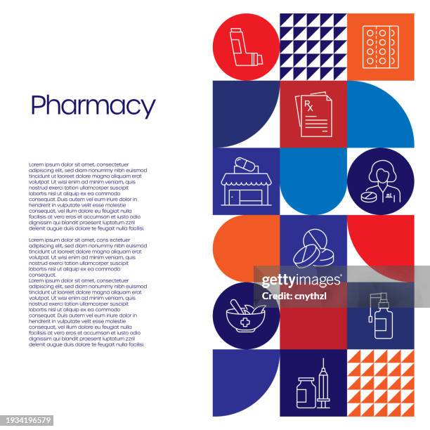 pharmacy related design with line icons. simple outline symbol icons. medicine, pharmacist, prescription, drug. - pill pack stock illustrations