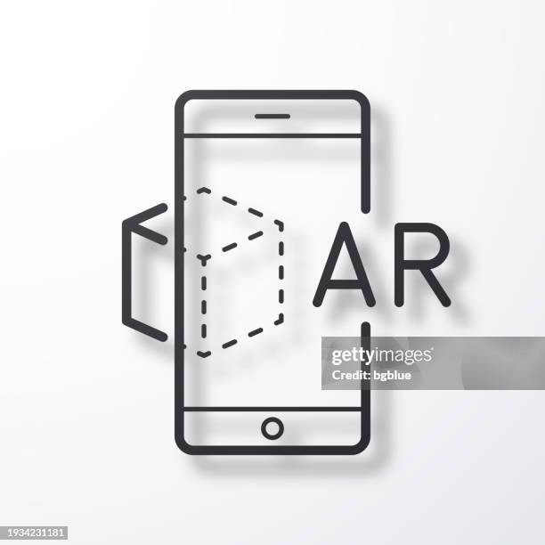 ar augmented reality with smartphone. line icon with shadow on white background - 360 tablet stock illustrations