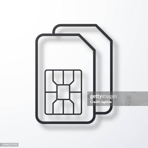 dual sim card. line icon with shadow on white background - sim card white background stock illustrations