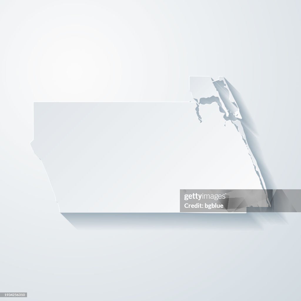 Martin County, Florida. Map with paper cut effect on blank background