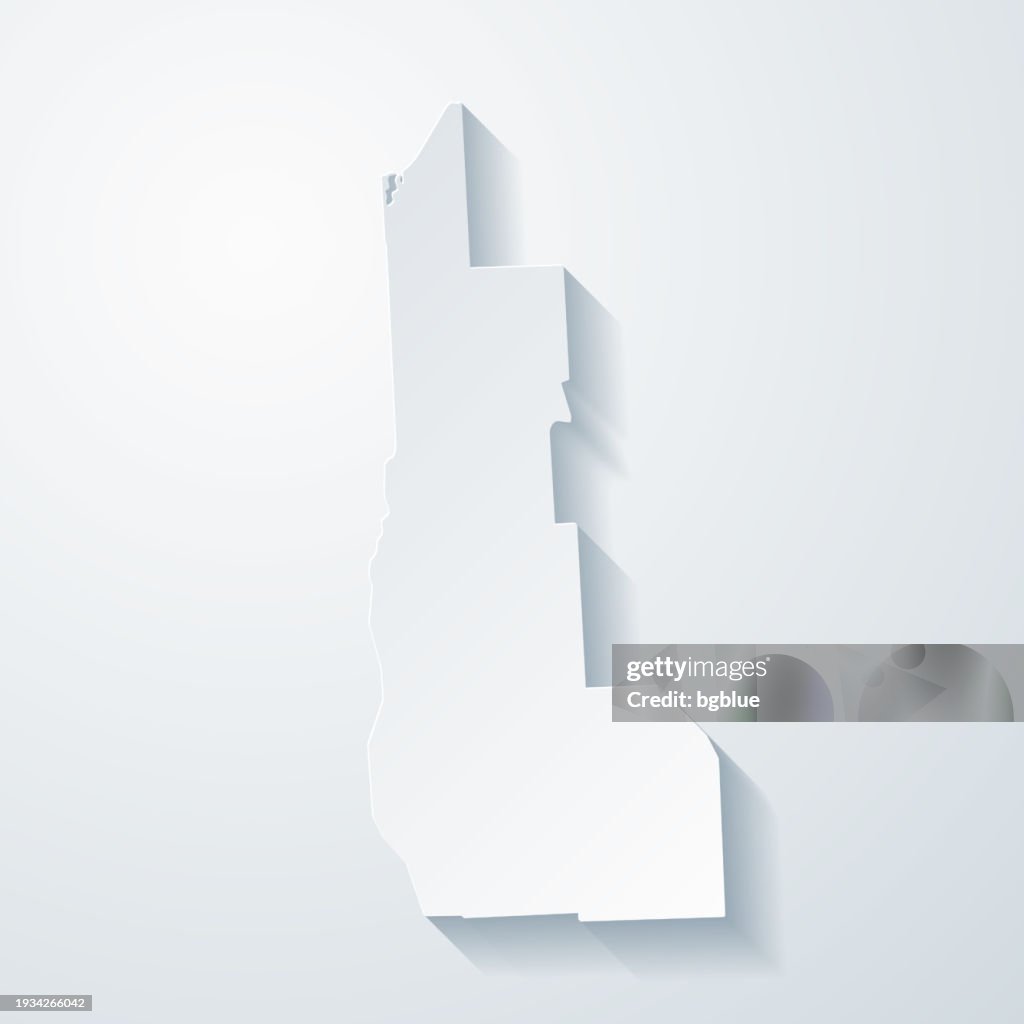Cayuga County, New York. Map with paper cut effect on blank background