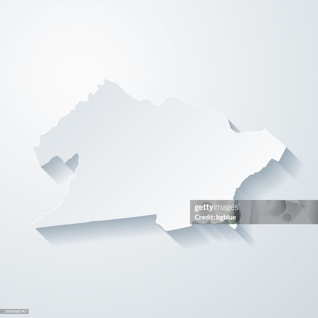 Union County, New Jersey. Map with paper cut effect on blank background