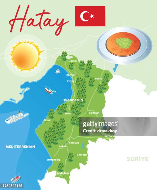 hatay travel map - kanafeh stock illustrations