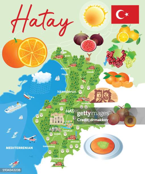 hatay cartoon map - kanafeh stock illustrations