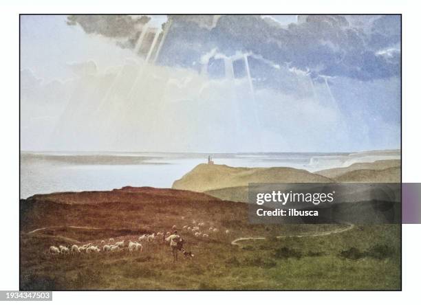 antique photo of paintings: landscape - shepherd stock illustrations
