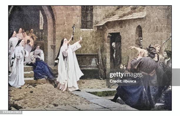 antique photo of paintings: nun - clergy stock illustrations