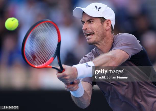 Andy Murray of Great Britain in action in their round one singles match against Tomas Martin Etcheverry of Argentina during the 2024 Australian Open...