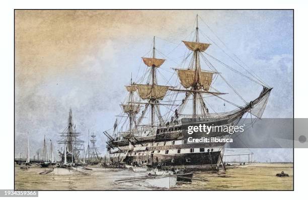 antique photo of paintings: ship - tall ship stock illustrations