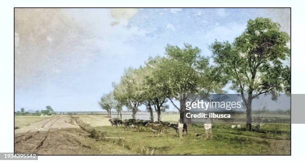 antique photo of paintings: landscape - agricultural field photos stock illustrations